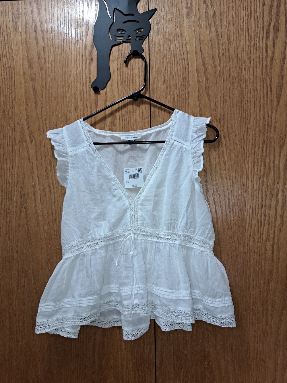 American Eagle Outfitters White Lace-Trim Peplum Top